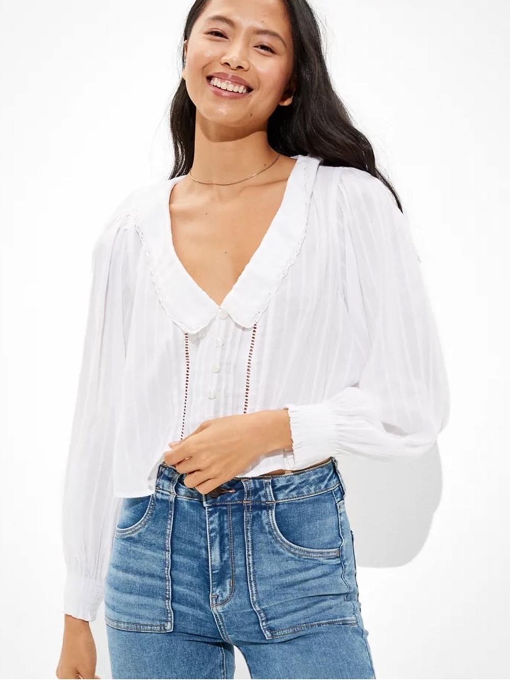 NWT / AE Chelsea Collar Button-Up Blouse in White - Picture 5 of 8